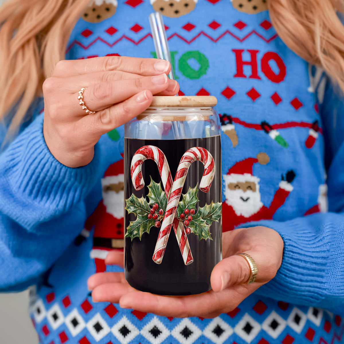 17oz Candy Cane Sipper Glass