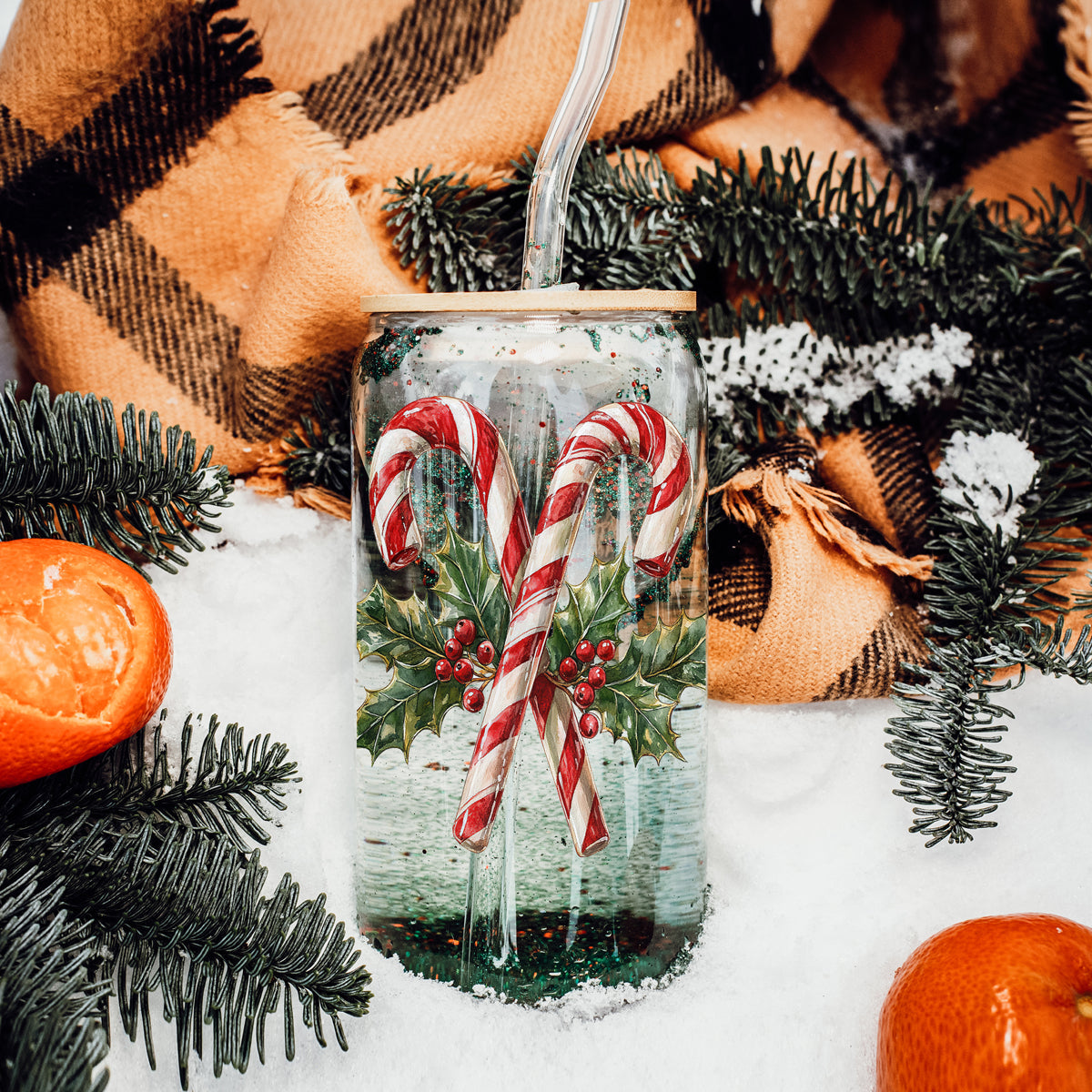17oz Candy Cane Sipper Glass