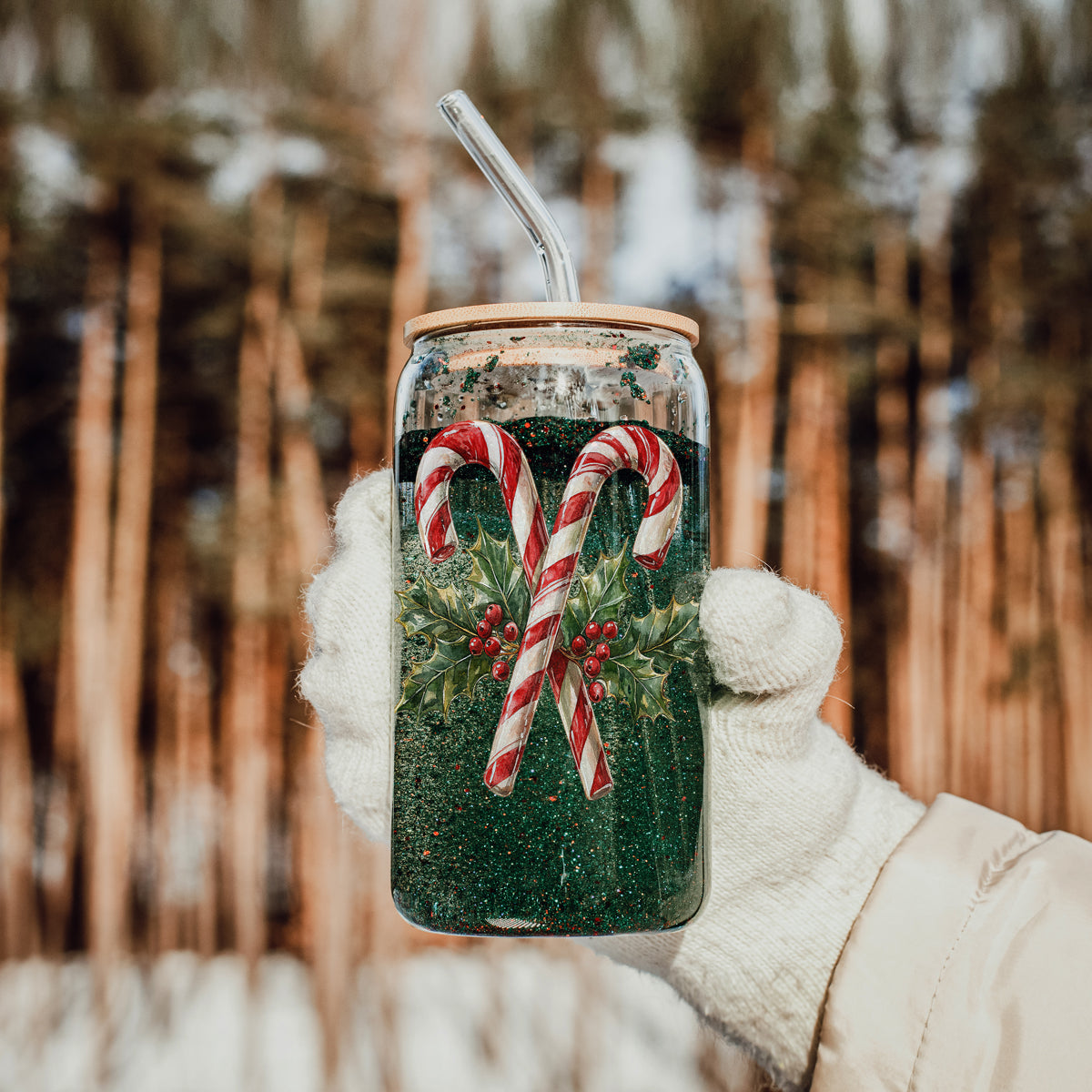 17oz Candy Cane Sipper Glass