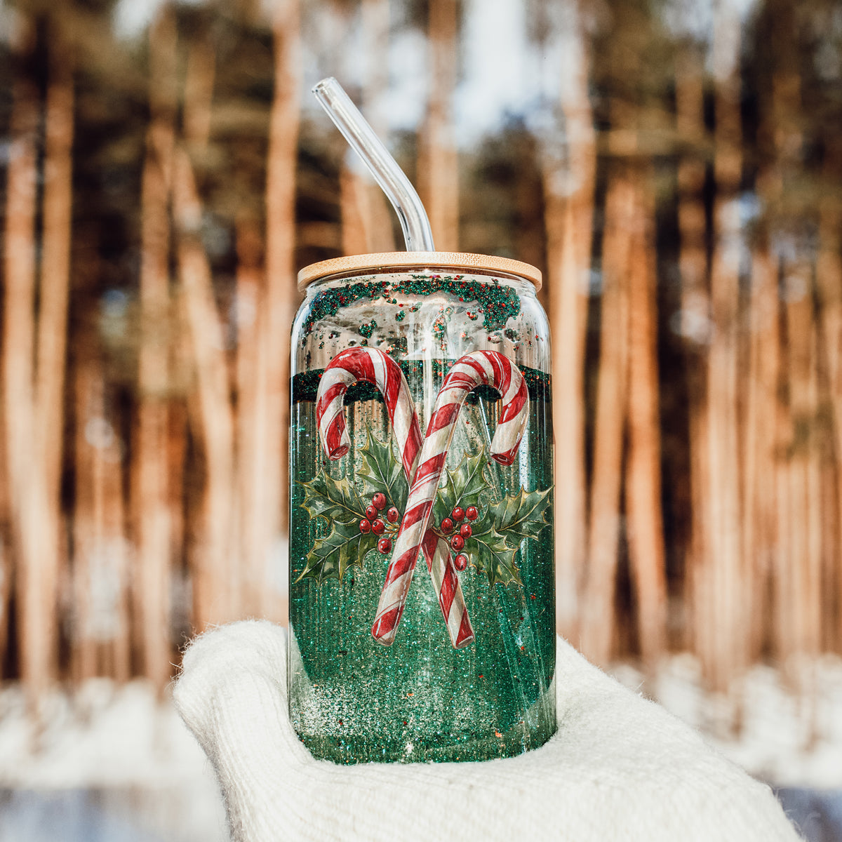 17oz Candy Cane Sipper Glass