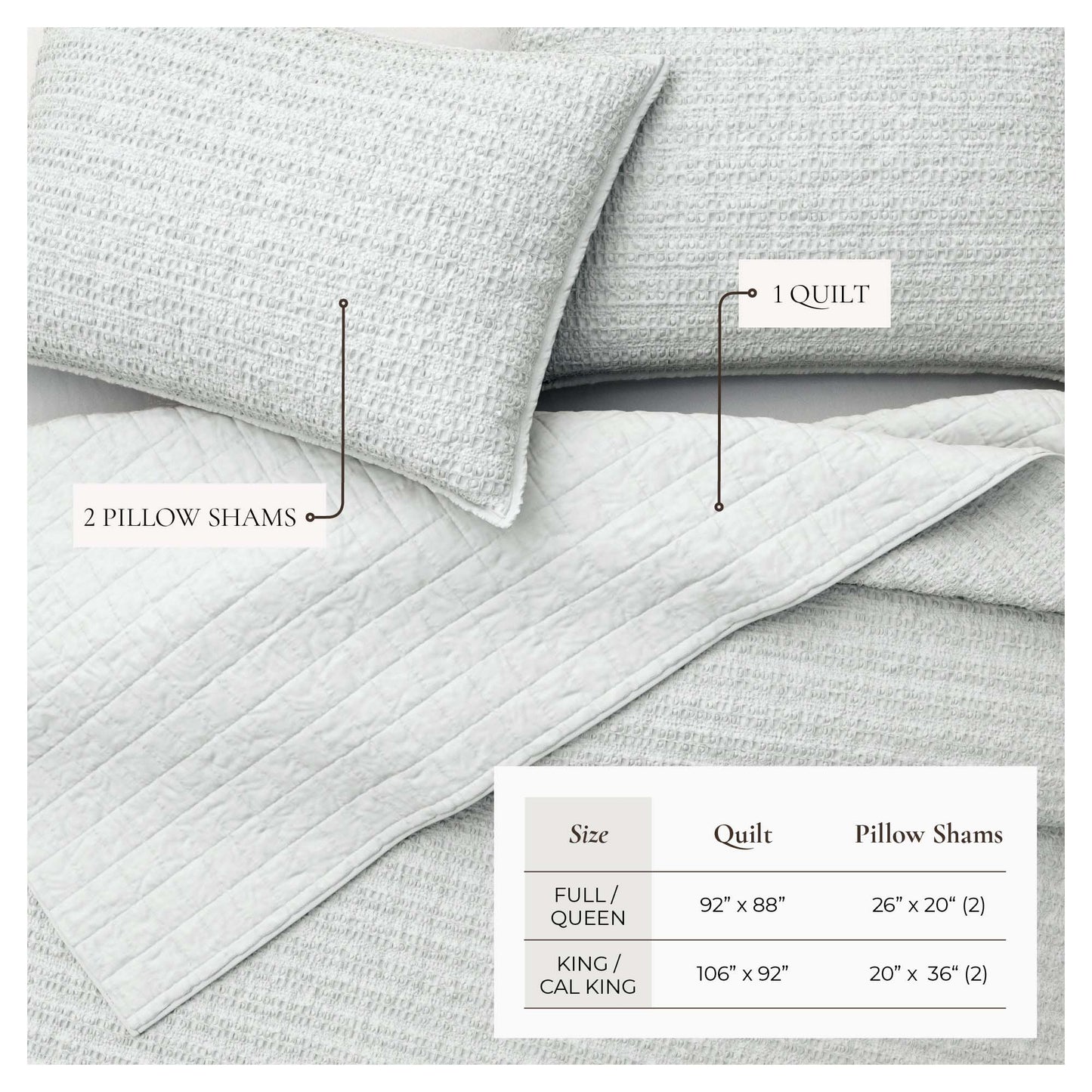 100% Cotton Honeycomb Waffle Garment Washed Quilt Set - Genevieve Collection