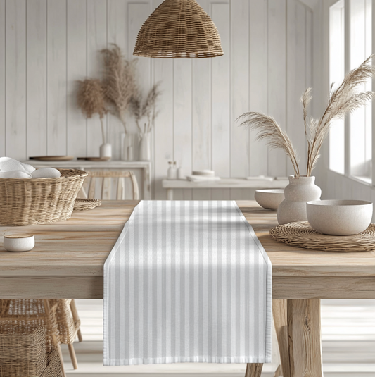 Modern beach house table décor with grey runner