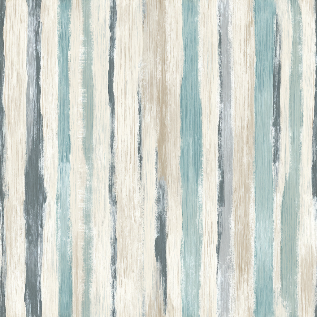 Modern coastal striped wallpaper featuring soft watercolor vertical lines