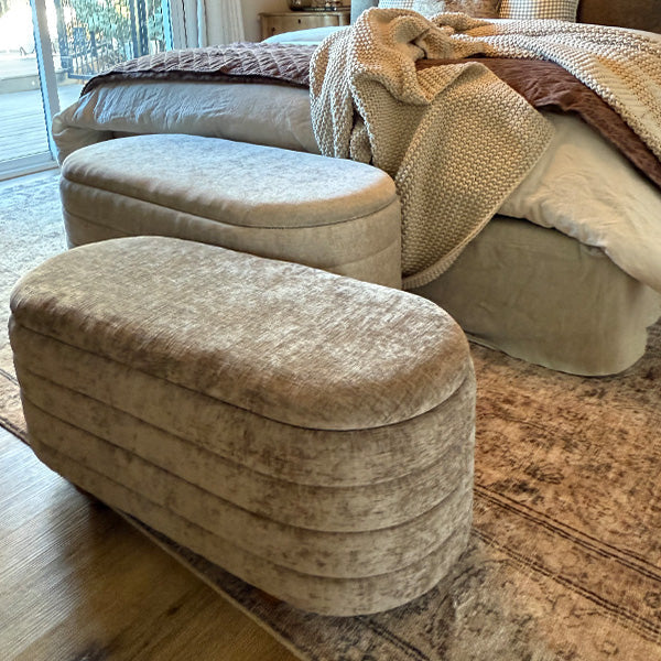 Multi-functional storage benches used for seating and home organization.