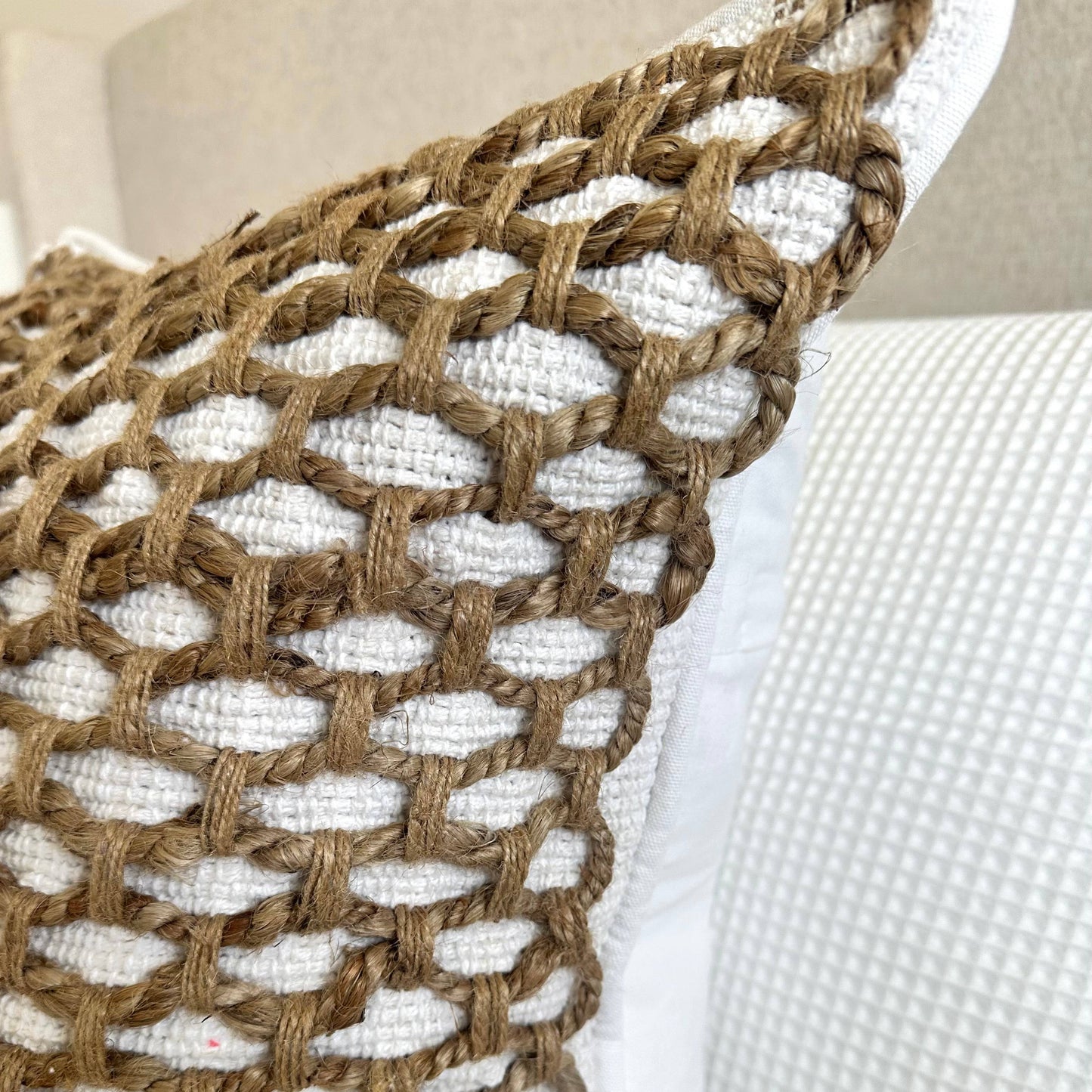 Boho coastal braided jute decorative cushion cover