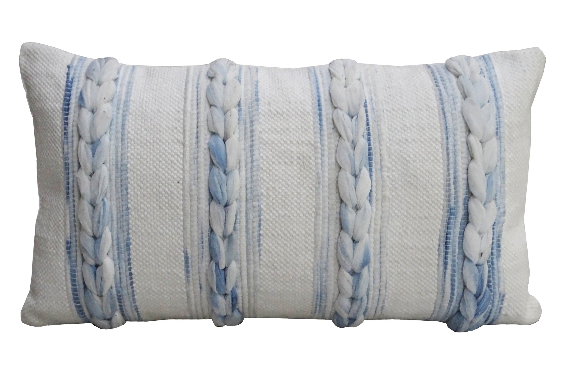 Handwoven coastal nautical pillow with braided rope accent