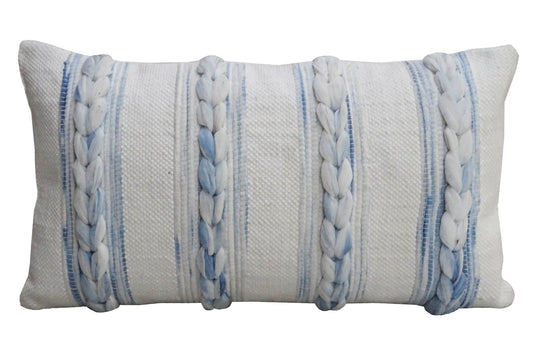 Handwoven coastal nautical pillow with braided rope accent