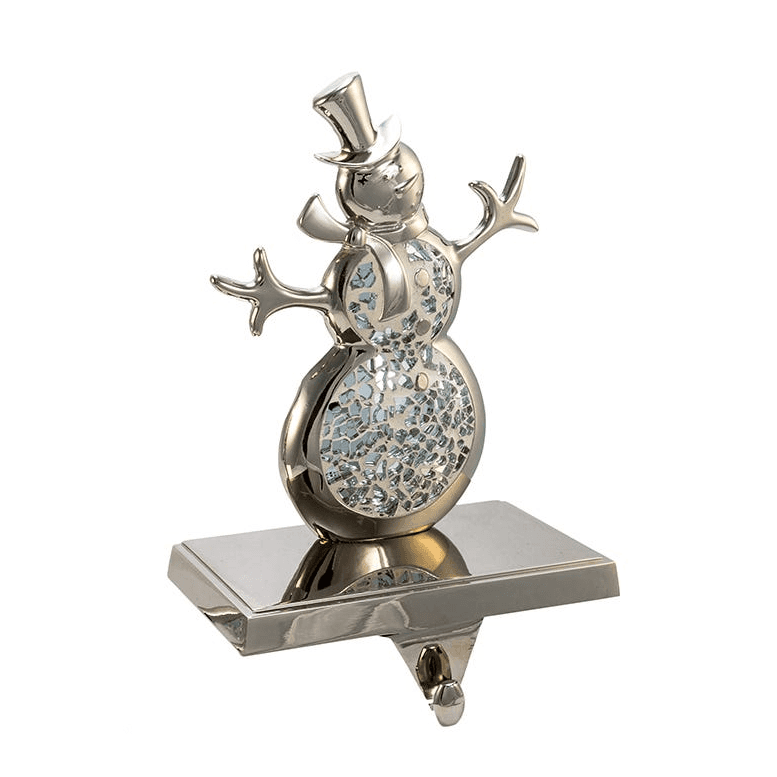 Silver Feather Mosaic Stocking Holder - Snowman