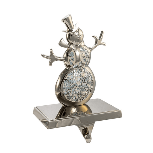 Silver Feather Mosaic Stocking Holder - Snowman