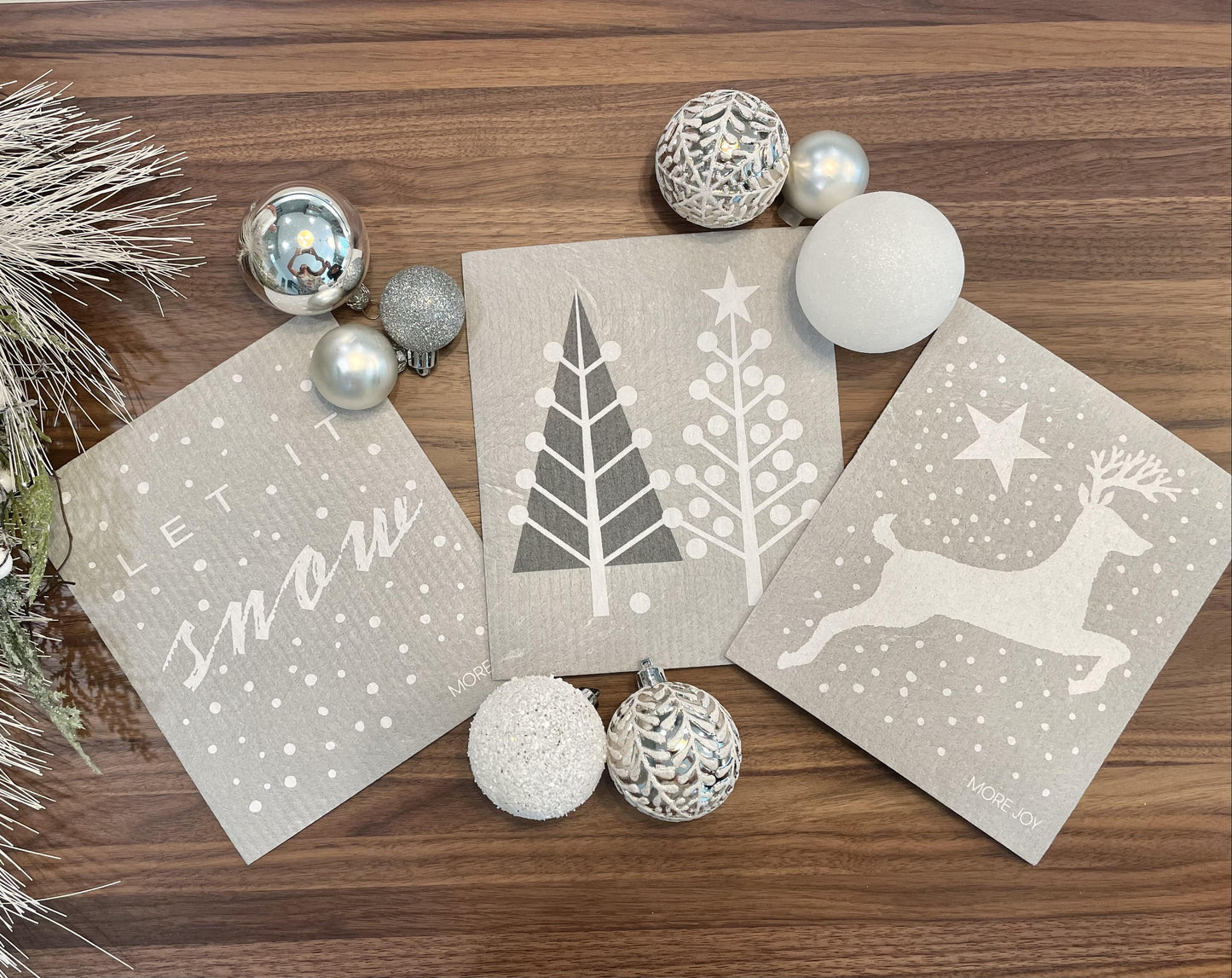 Nordic Christmas | Bundle of 3 Swedish Dishcloths (Gray & white)