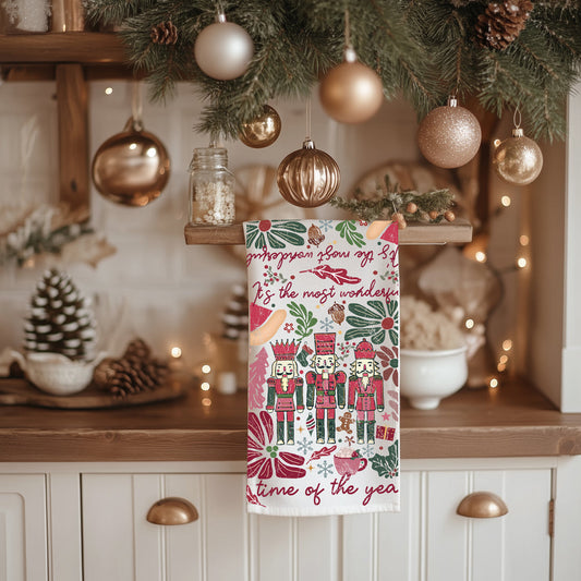 Boho Floral Nutcracker Christmas Kitchen Towel
