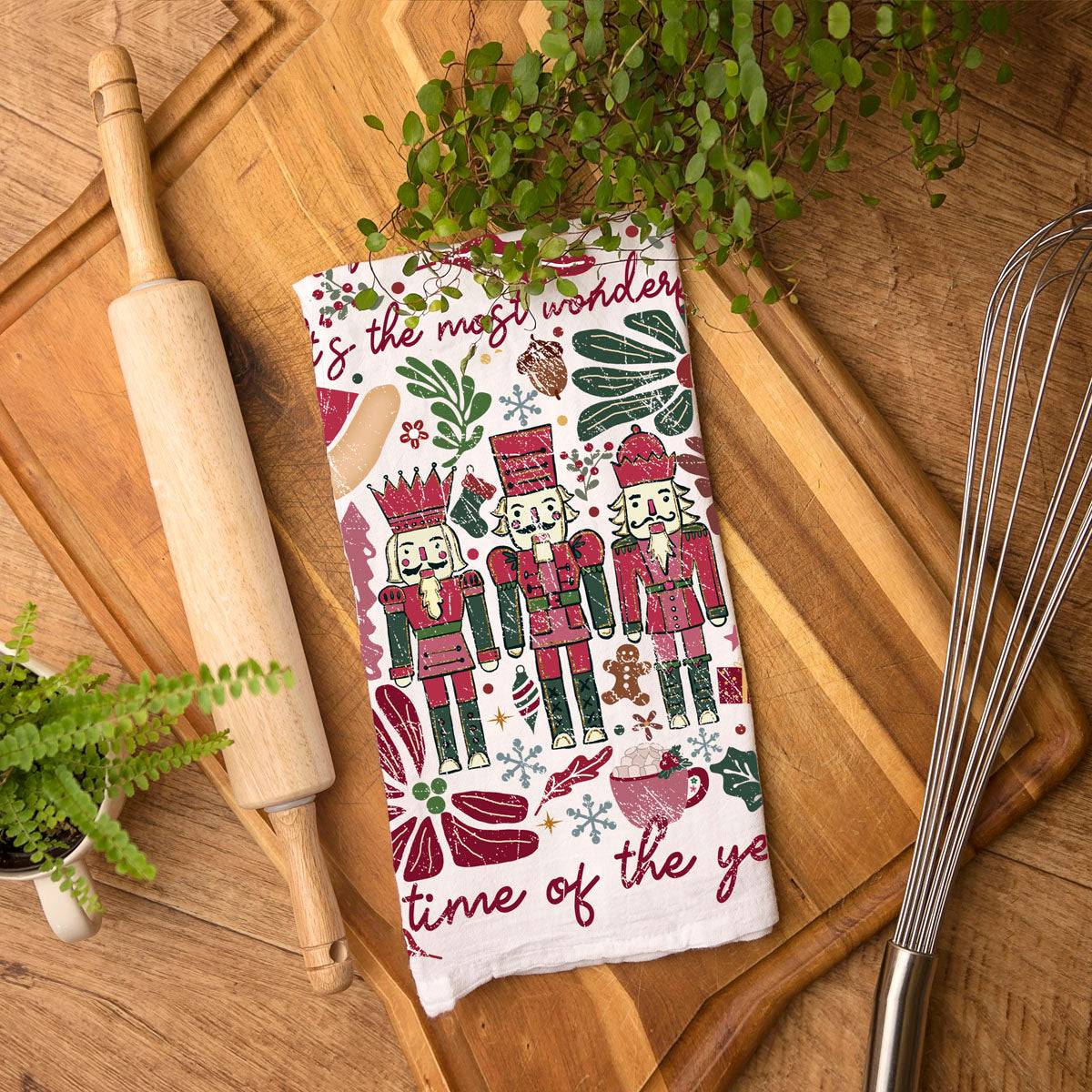 Boho Floral Nutcracker Christmas Kitchen Towel