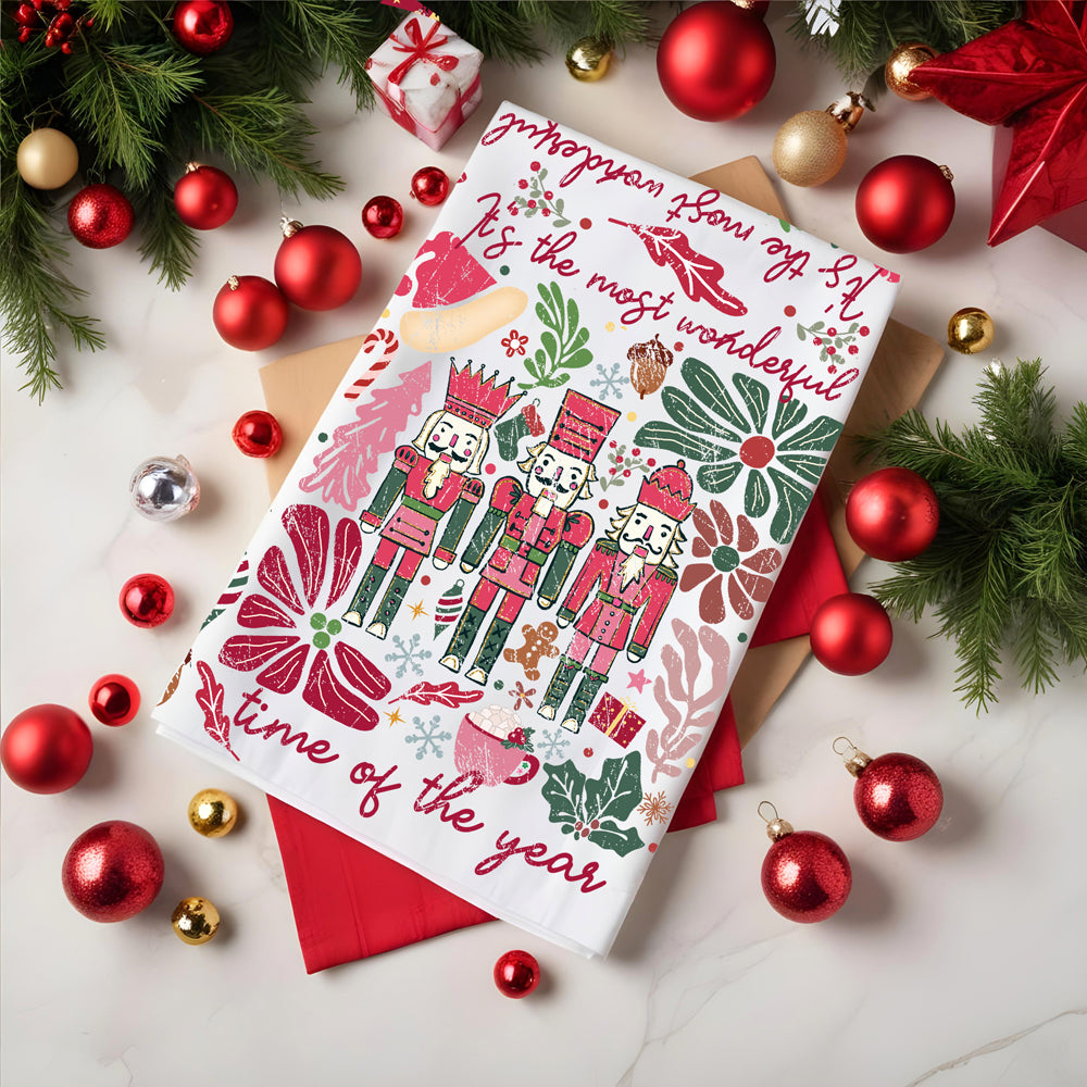 Boho Floral Nutcracker Christmas Kitchen Towel