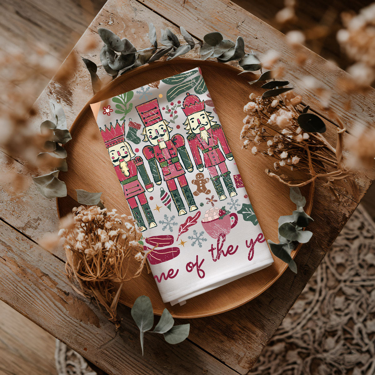 Boho Floral Nutcracker Christmas Kitchen Towel