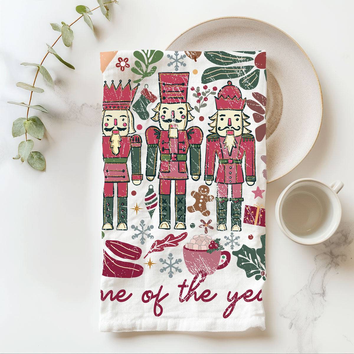 Boho Floral Nutcracker Christmas Kitchen Towel