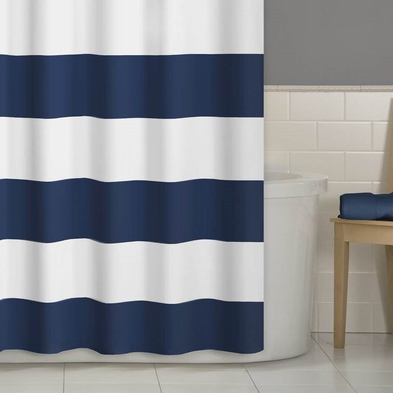 Coastal navy white striped shower curtain 72 x 70 inch