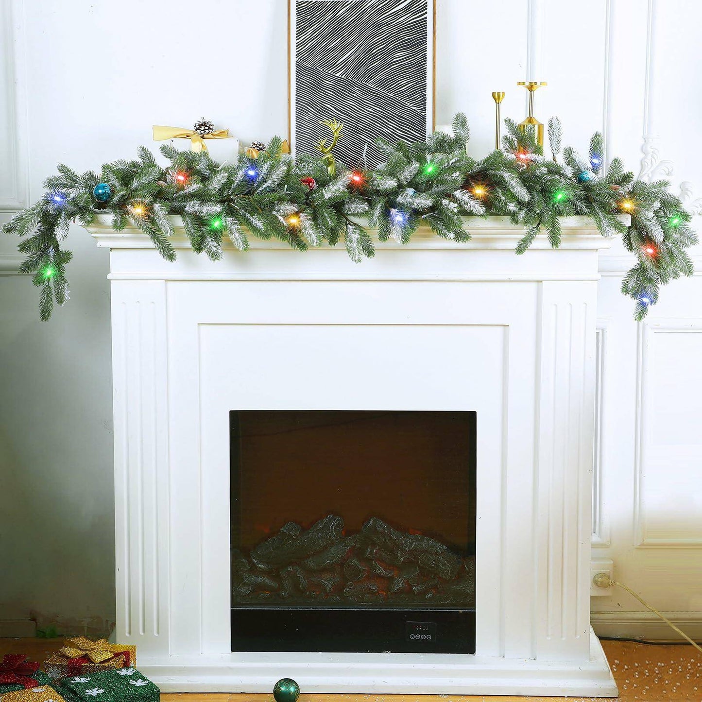 9FT Flocked Cedar Garland with 50 LED Lights