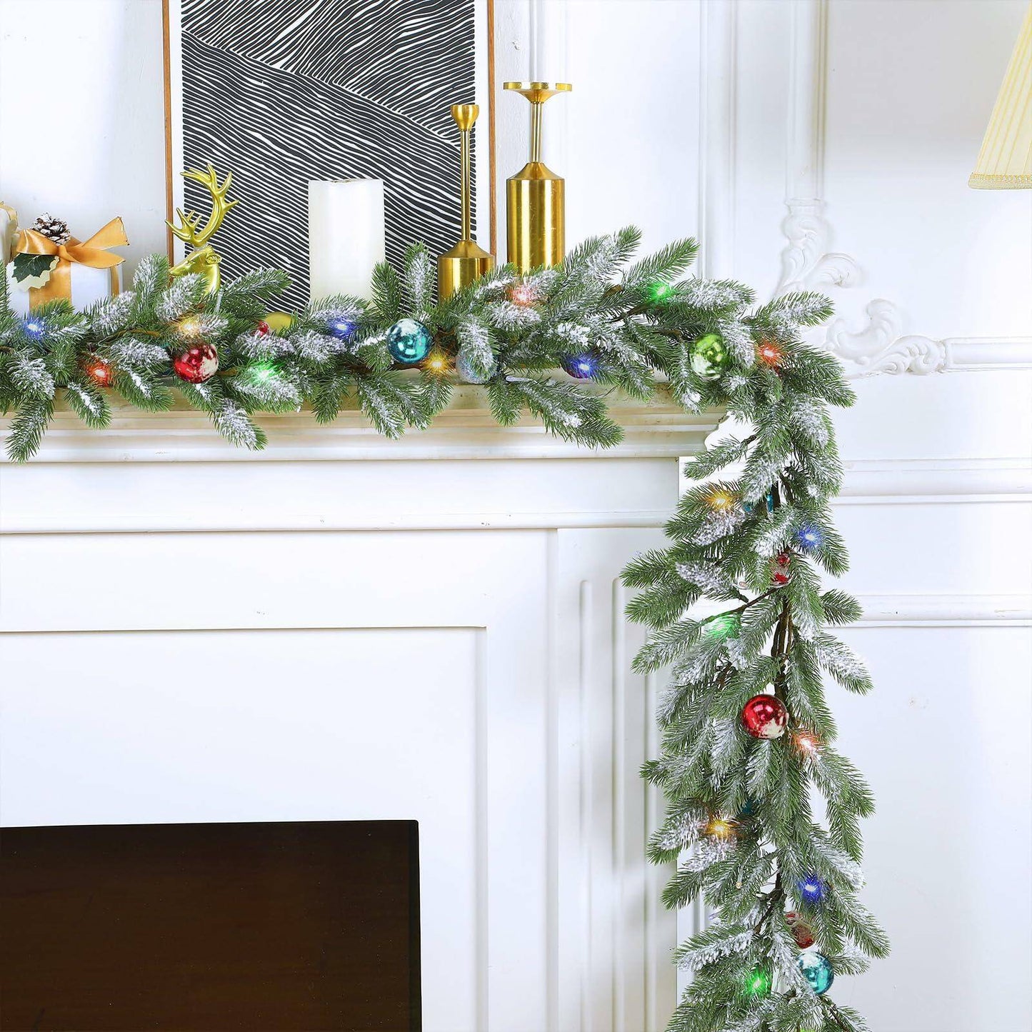 9FT Flocked Cedar Garland with 50 LED Lights