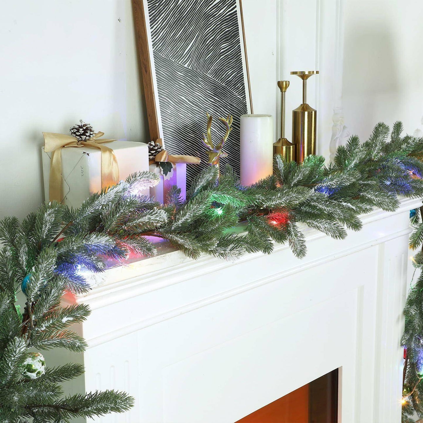 9FT Flocked Cedar Garland with 50 LED Lights