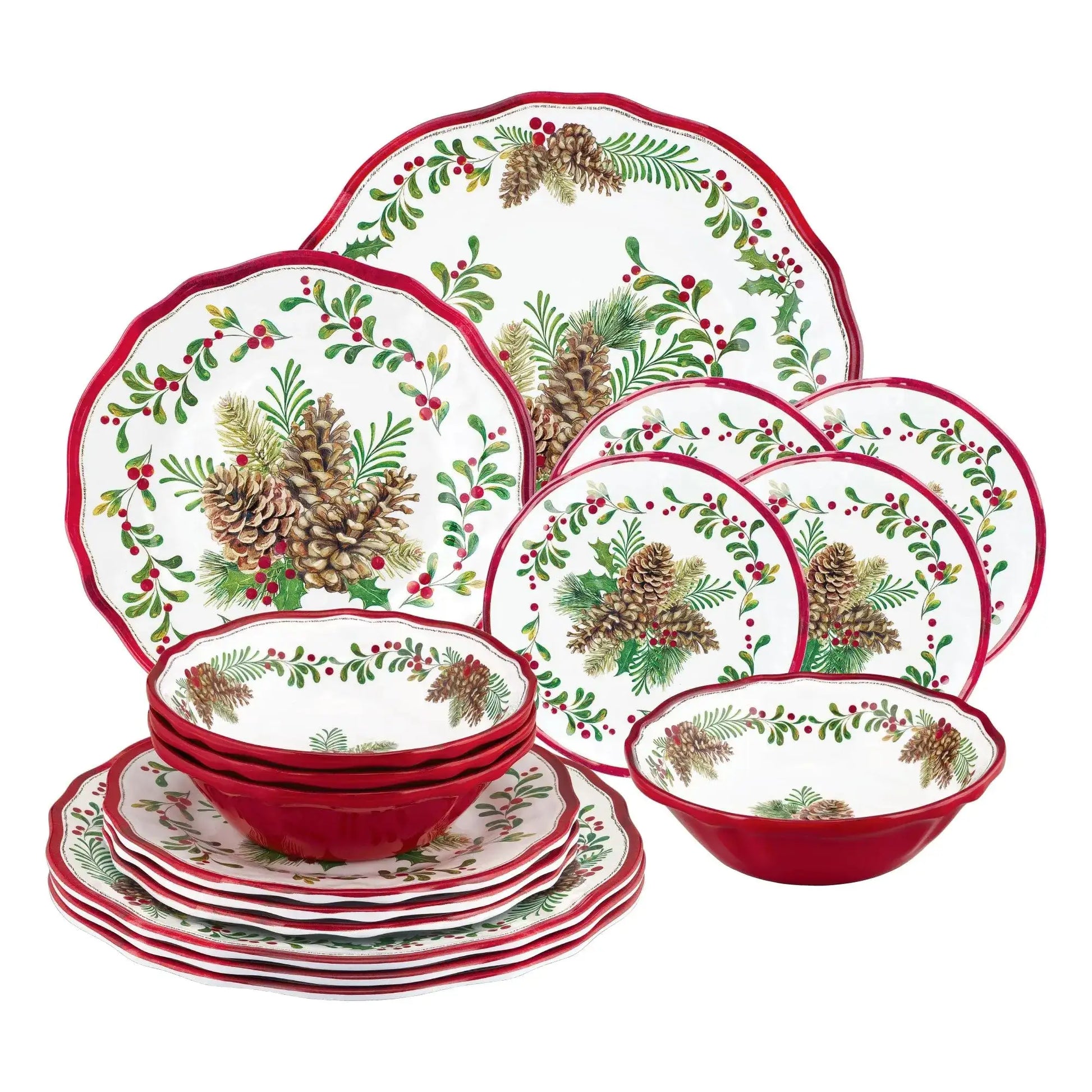 Pinecones print melamine dinnerware set 16 pieces