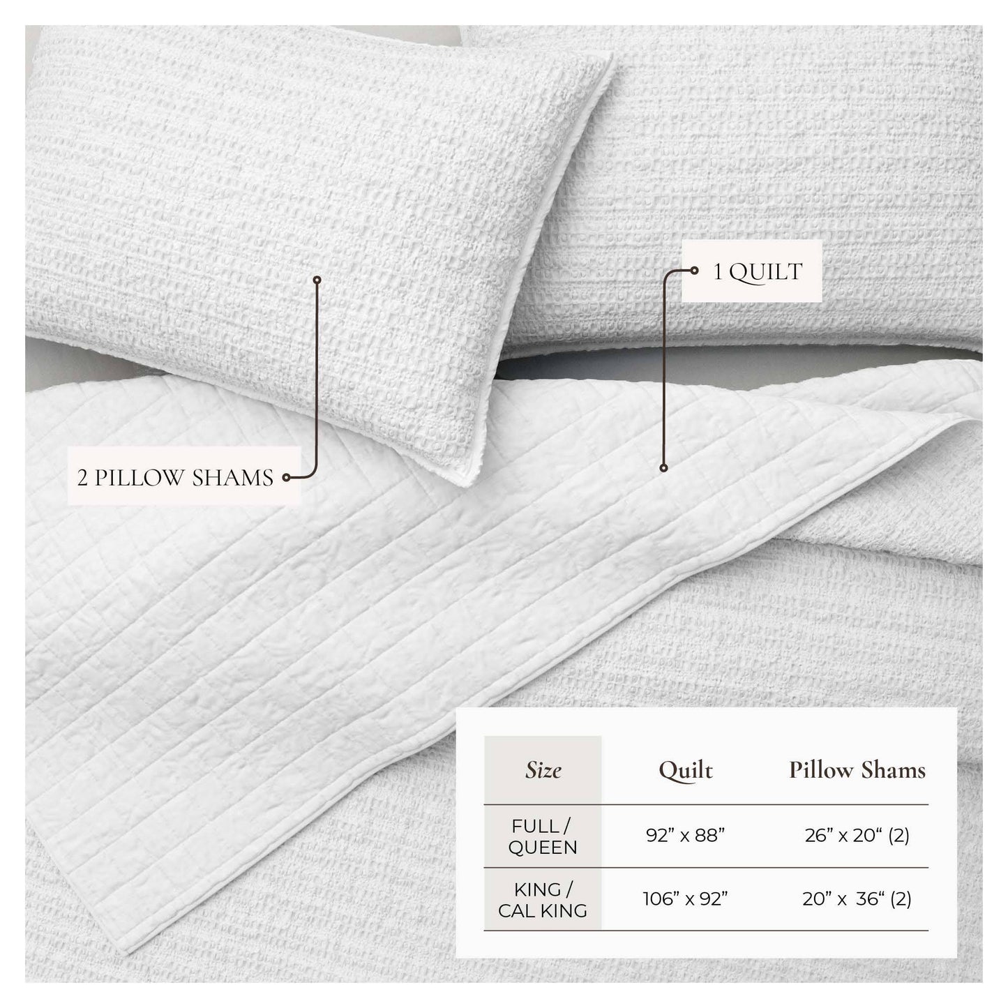 100% Cotton Honeycomb Waffle Garment Washed Quilt Set - Genevieve Collection