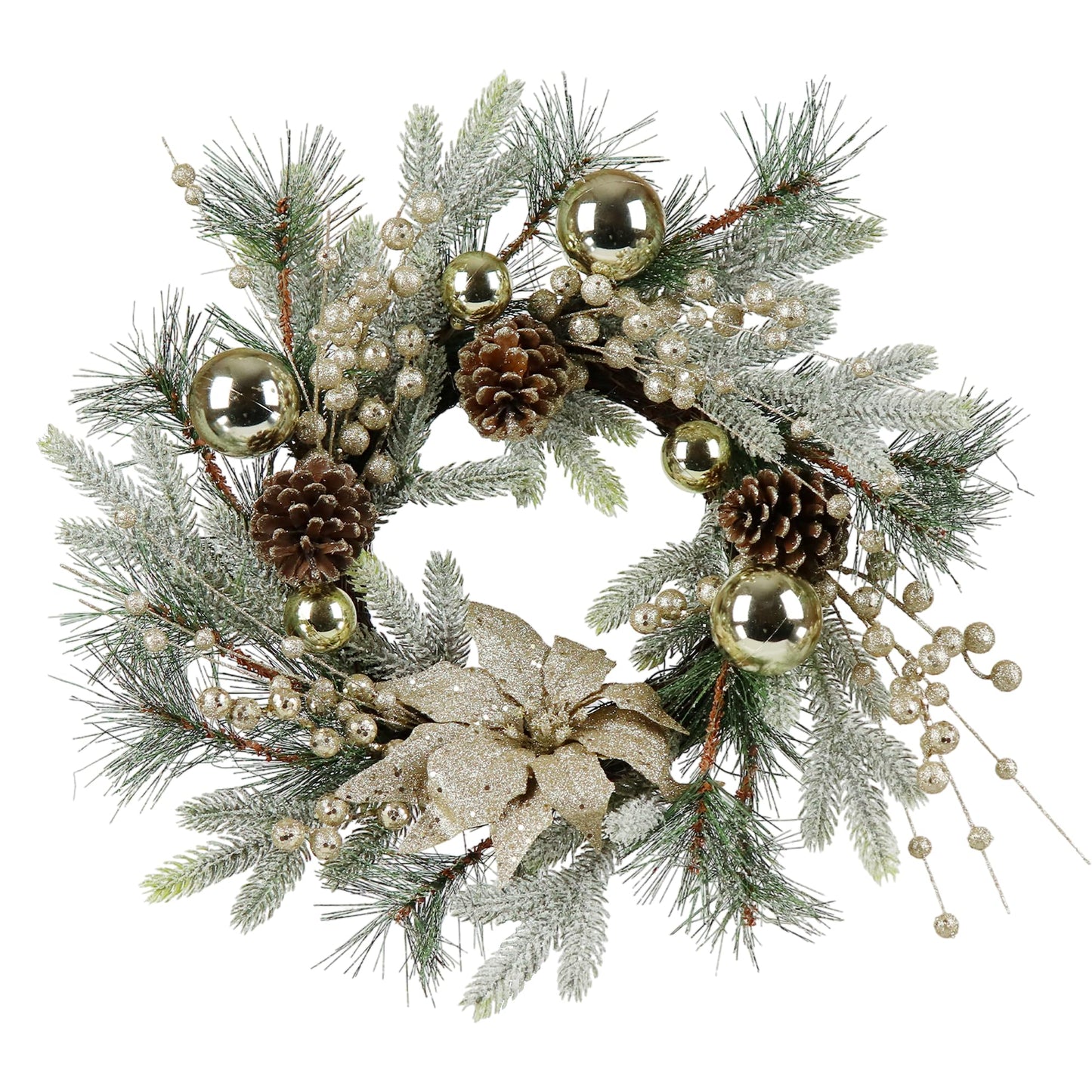 20-inch pre-lit Christmas wreath with warm LED lights and pine cones