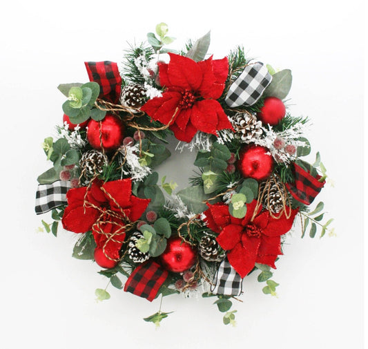 Red Black Plaid Eucalyptus Wreath