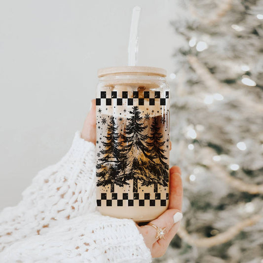 17oz Retro Christmas Tree Glass Tumbler