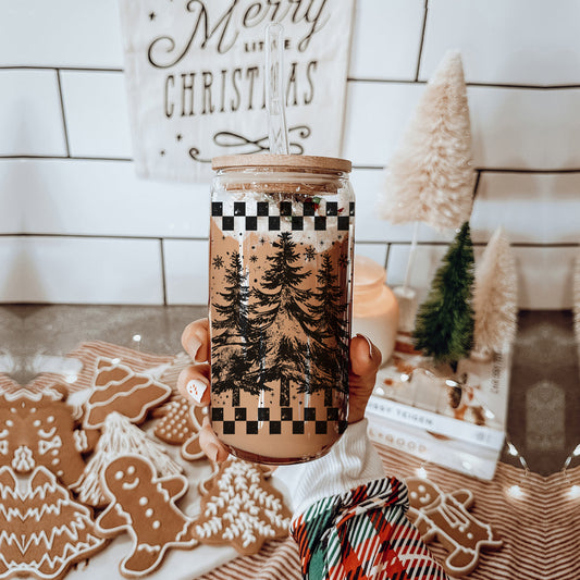 17oz Retro Christmas Tree Glass Tumbler