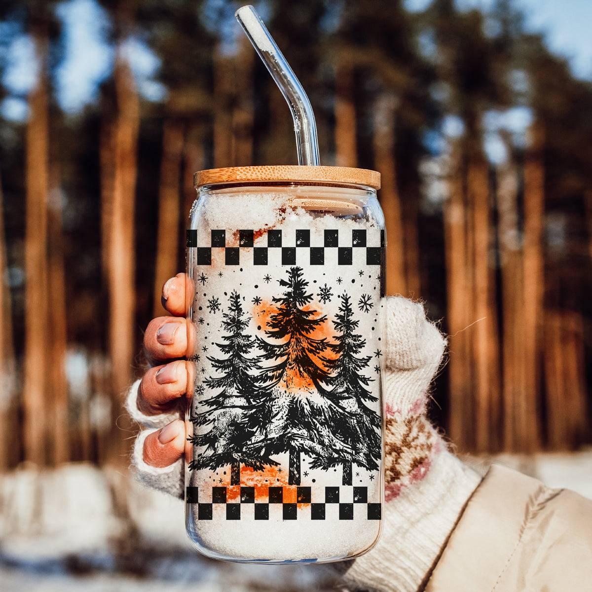 17oz Retro Christmas Tree Glass Tumbler