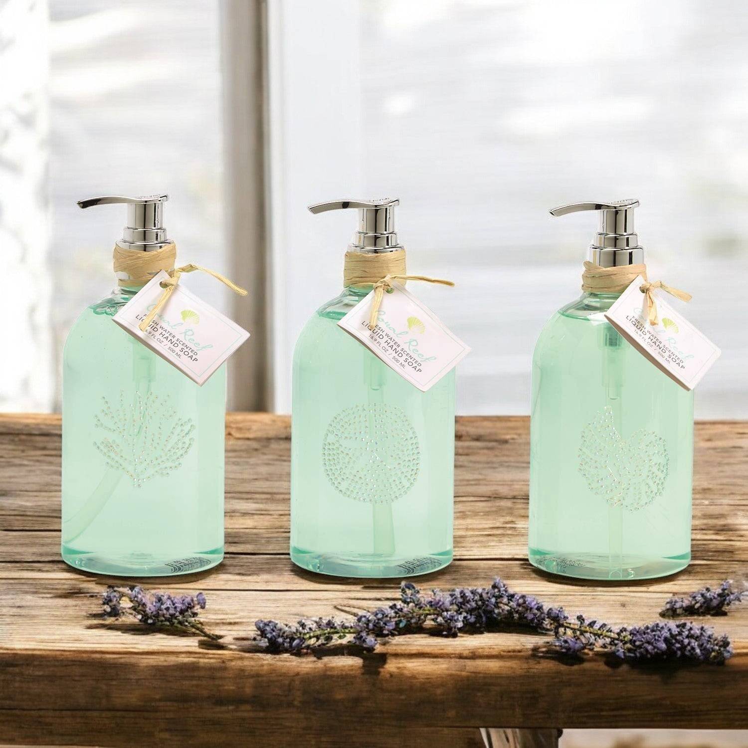 Reusable hand soap bottle with pump, promoting a plastic-free and sustainable home lifestyle.
