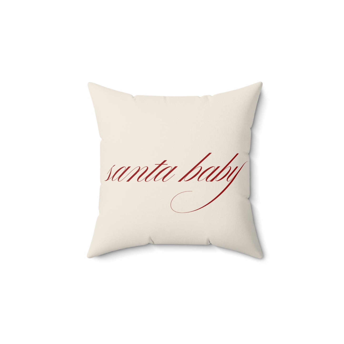 Minimalist living room styled with blush Santa Baby throw pillow and modern holiday decor.