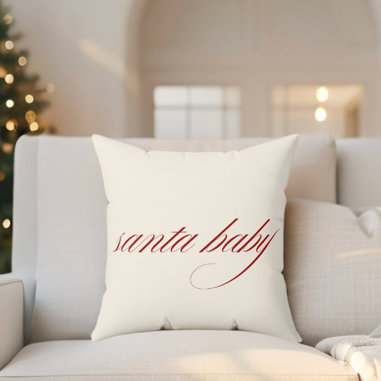 Santa Baby Luxe Suede Throw Pillow