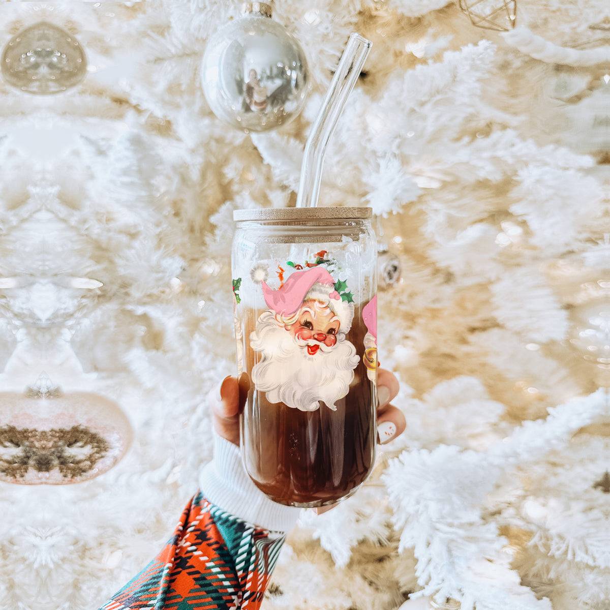 Vintage Pink Santa Sipper Glass