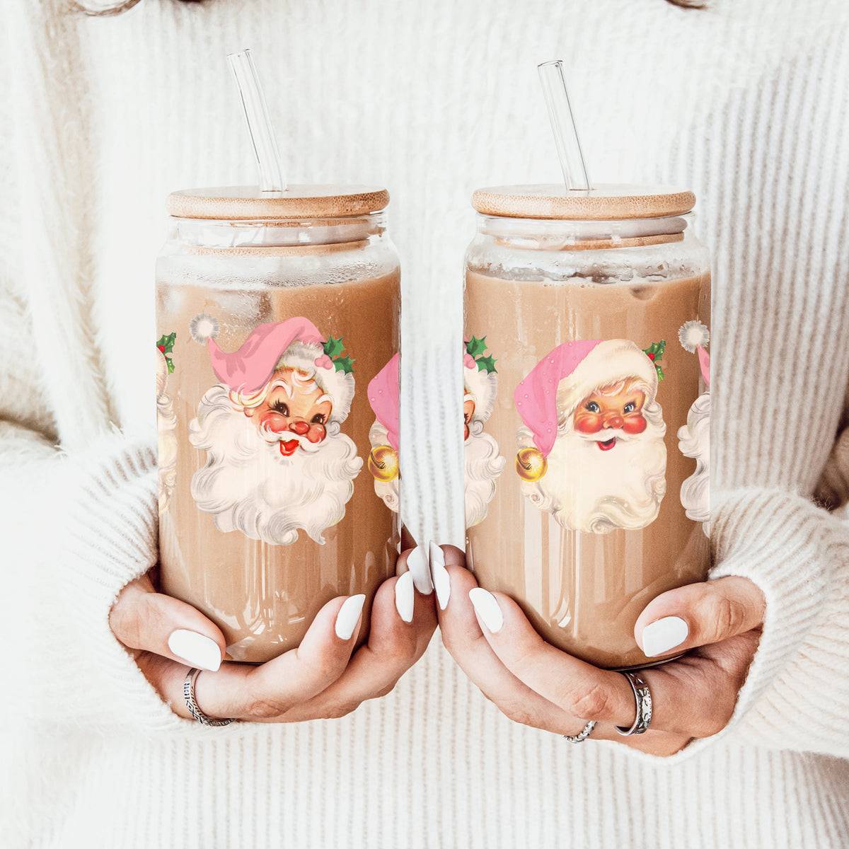 Vintage Pink Santa Sipper Glass