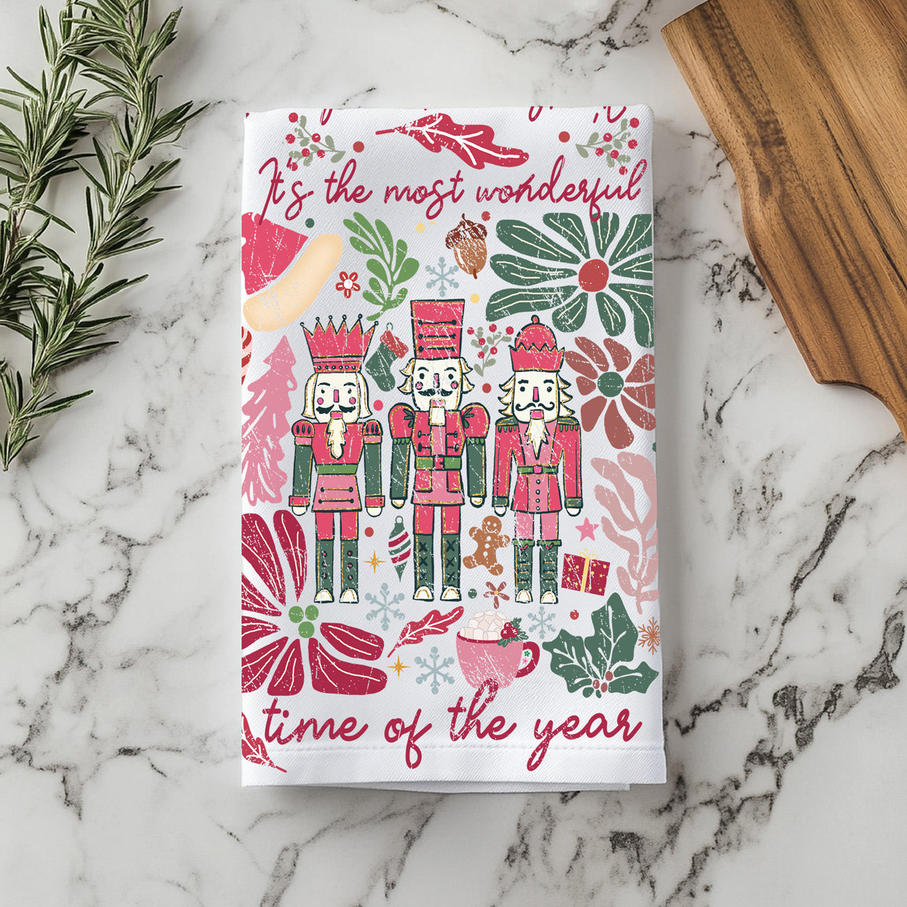 Boho Floral Nutcracker Christmas Kitchen Towel