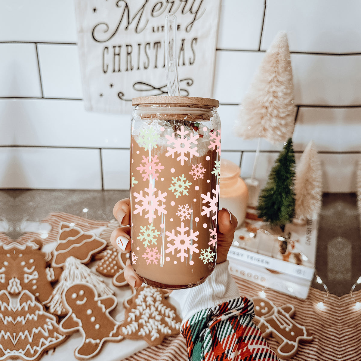Pastel Snowflake Glass Tumbler - 17oz of Winter Wonderland Vibes