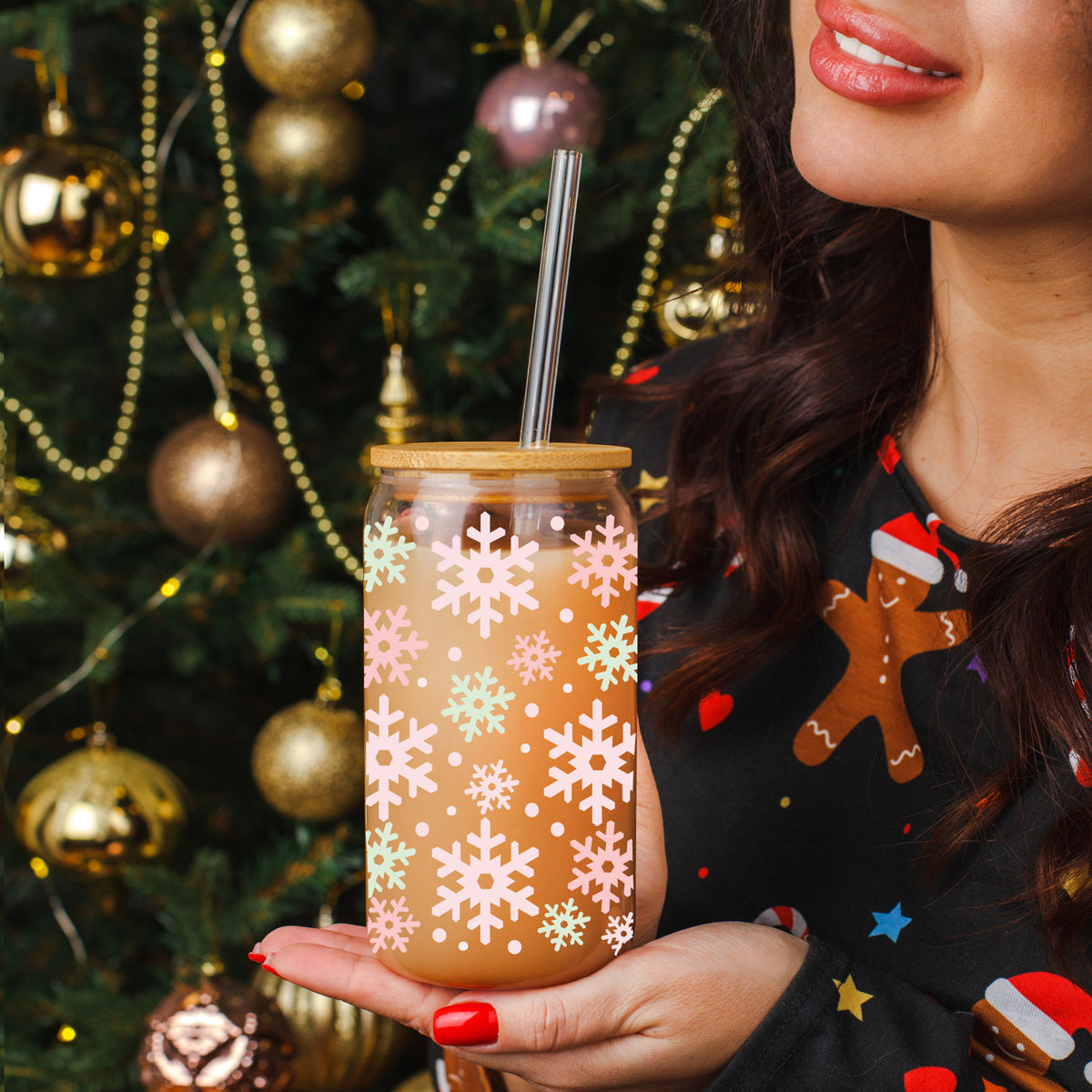 Pastel Snowflake Glass Tumbler - 17oz of Winter Wonderland Vibes