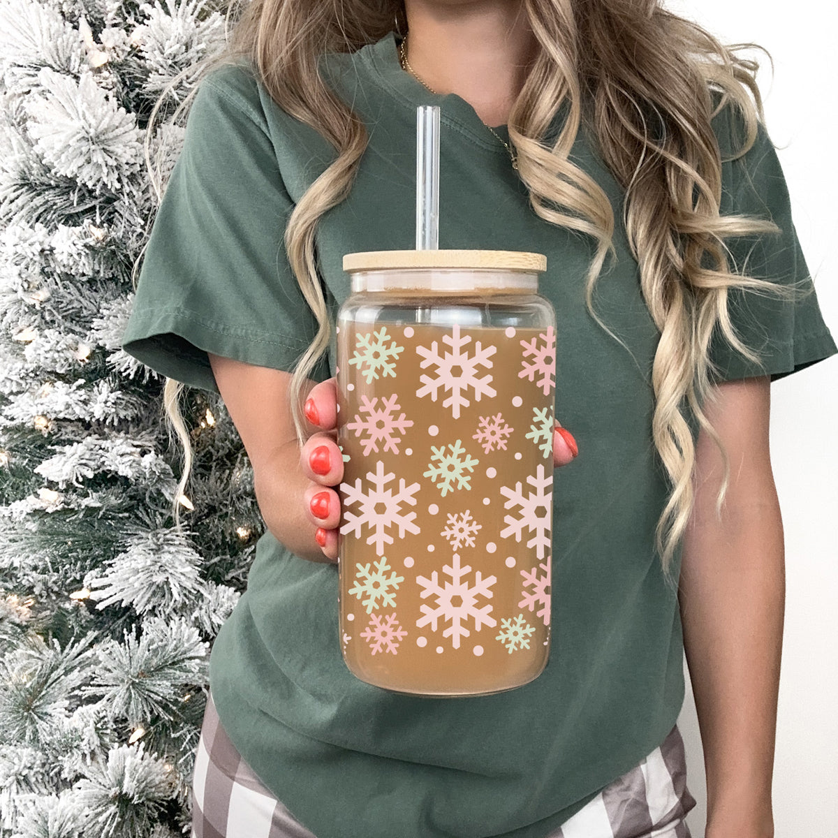 Pastel Snowflake Glass Tumbler - 17oz of Winter Wonderland Vibes
