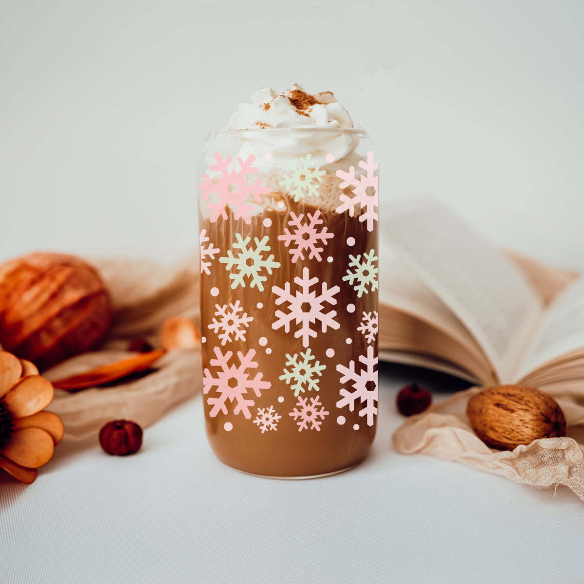 Pastel Snowflake Glass Tumbler - 17oz of Winter Wonderland Vibes