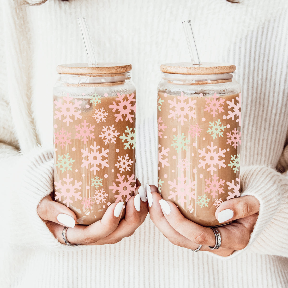 Pastel Snowflake Glass Tumbler - 17oz of Winter Wonderland Vibes