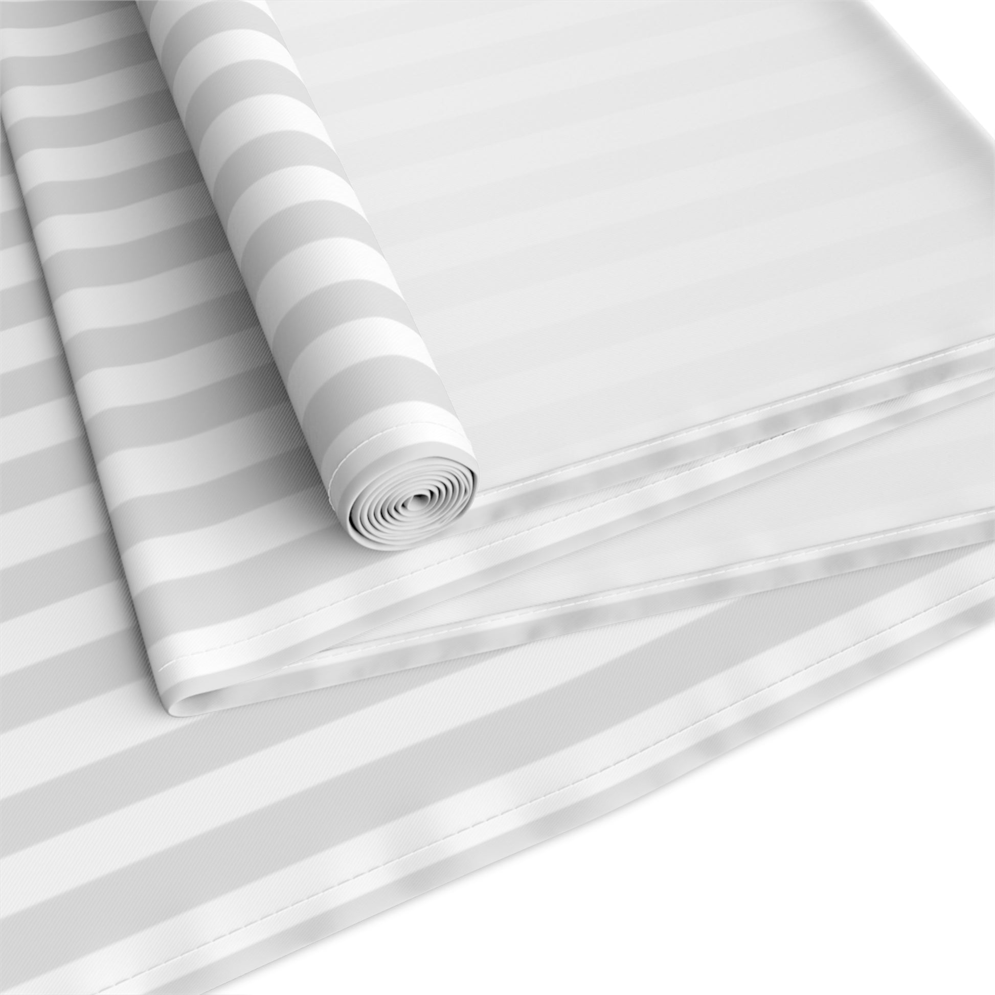 Close-up of grey and white stripe pattern table runner