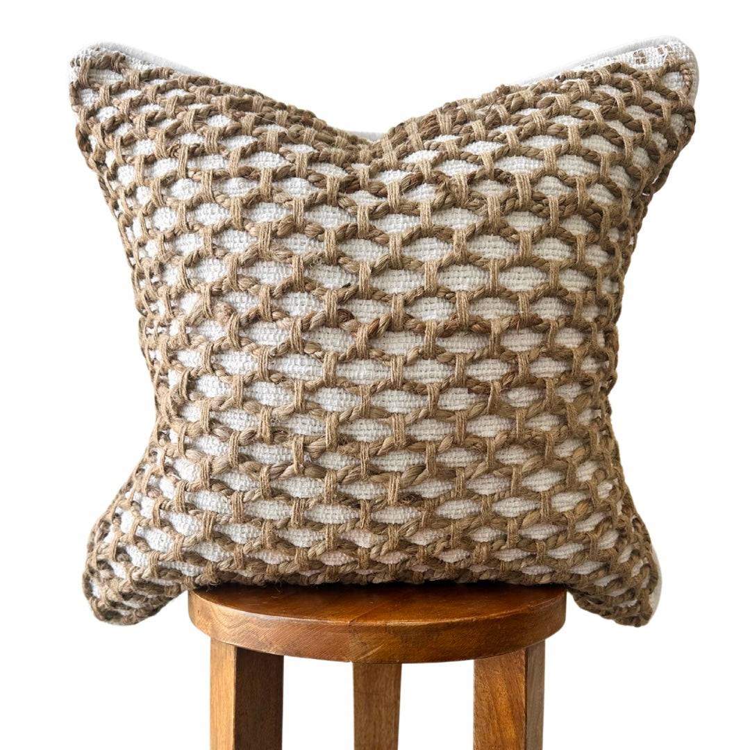 Coastal jute and cotton pillow cover with hidden zipper