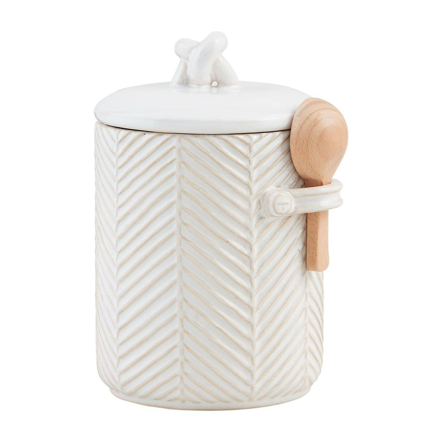 Textured stoneware coffee canister with wooden spoon