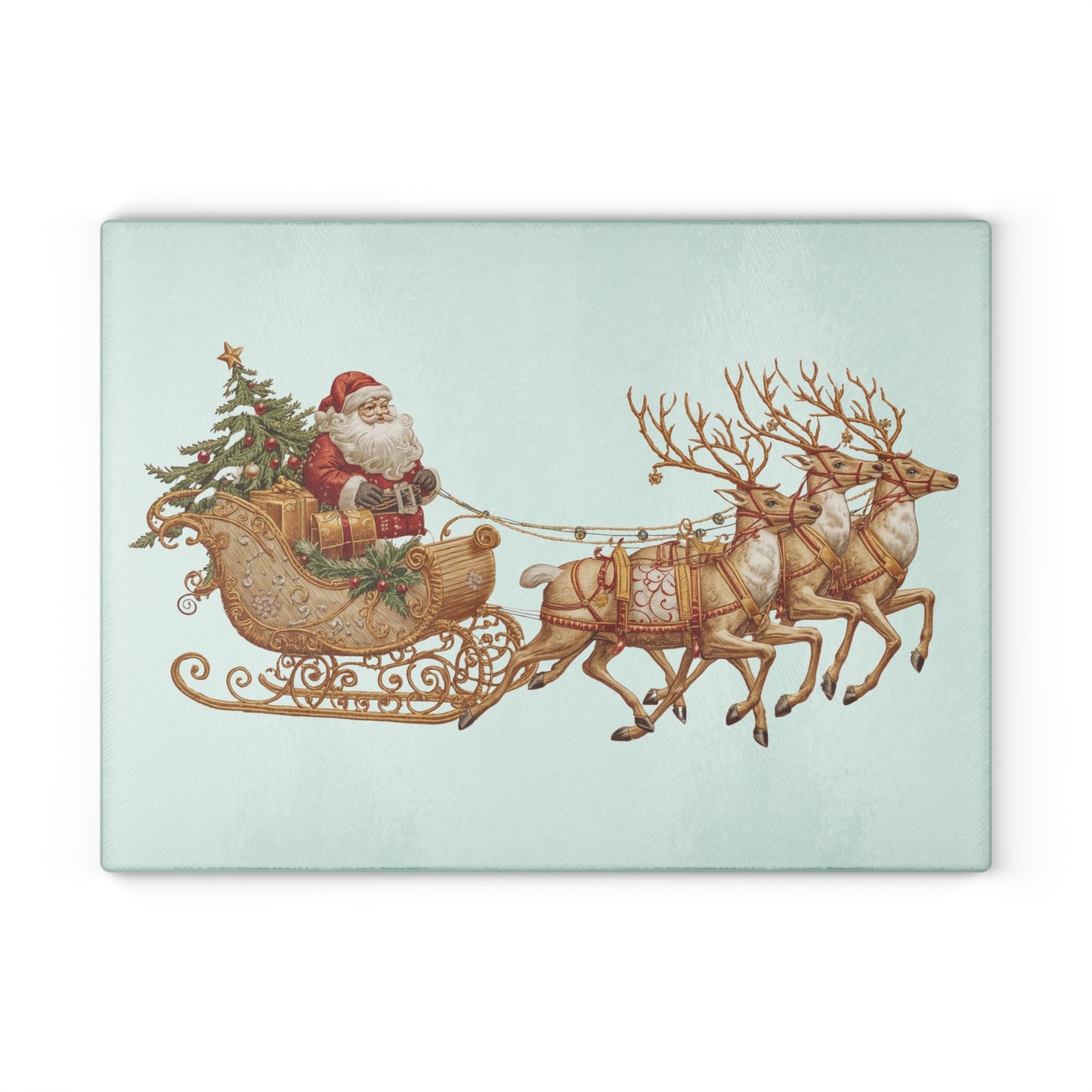 Christmas tempered glass cutting board with Santa and reindeer design