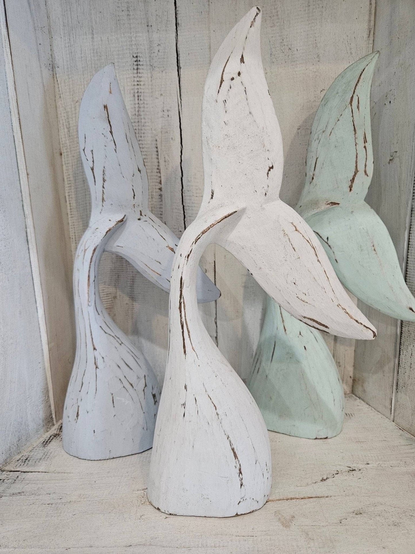 Wooden Whale Tails Tabletop Coastal Decor – 4 Colors Available (14.75" x 6")