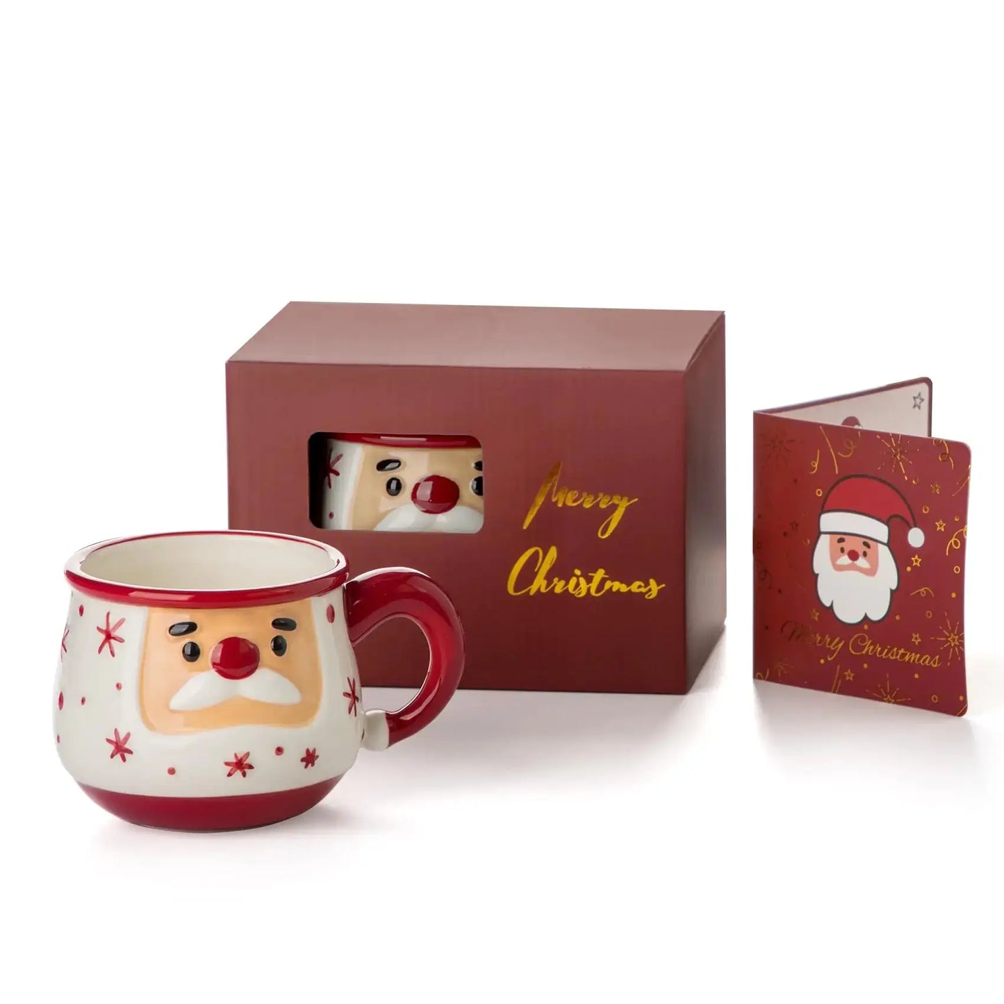 Santa Face Christmas Mug Set – Red & Green Ceramic 16oz