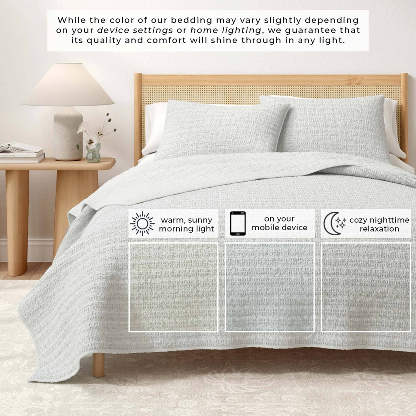 100% Cotton Honeycomb Waffle Garment Washed Quilt Set - Genevieve Collection